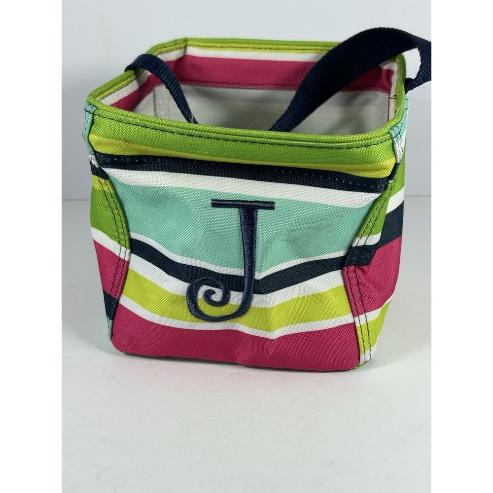 Thirty-One Littles Carry All Caddy 6 X 6 Canvas Bright Striped Embroidered J